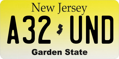 NJ license plate A32UND