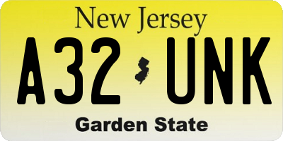 NJ license plate A32UNK
