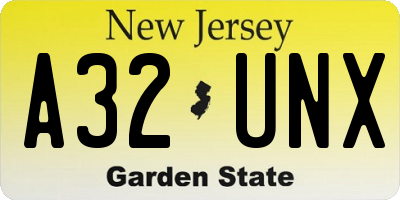 NJ license plate A32UNX