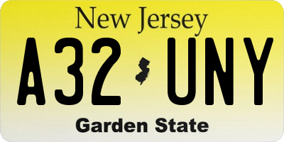 NJ license plate A32UNY