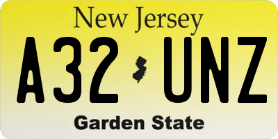NJ license plate A32UNZ