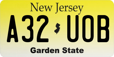 NJ license plate A32UOB