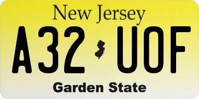 NJ license plate A32UOF
