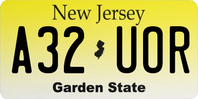 NJ license plate A32UOR