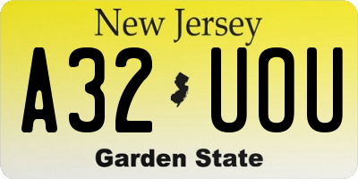 NJ license plate A32UOU