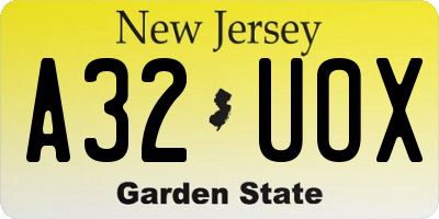 NJ license plate A32UOX