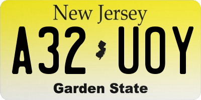 NJ license plate A32UOY