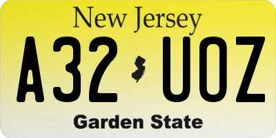 NJ license plate A32UOZ