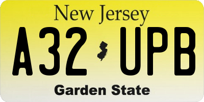 NJ license plate A32UPB