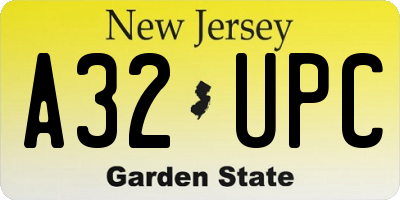 NJ license plate A32UPC
