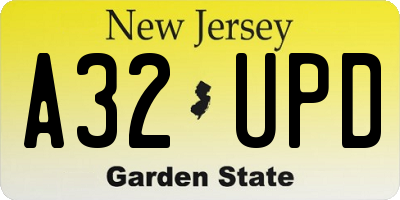 NJ license plate A32UPD
