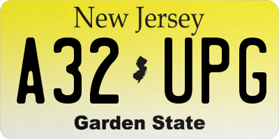NJ license plate A32UPG
