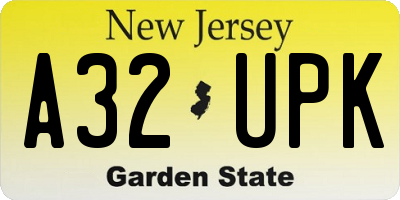 NJ license plate A32UPK