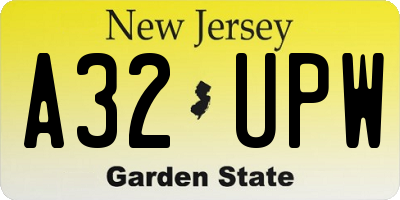 NJ license plate A32UPW