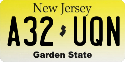 NJ license plate A32UQN