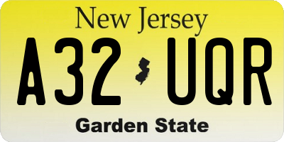 NJ license plate A32UQR
