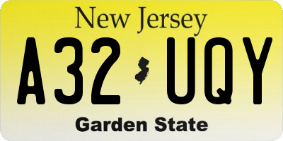 NJ license plate A32UQY