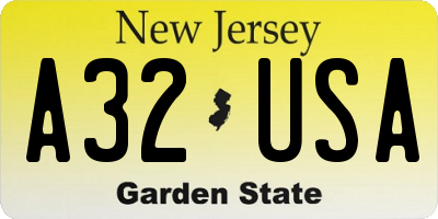 NJ license plate A32USA