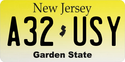 NJ license plate A32USY