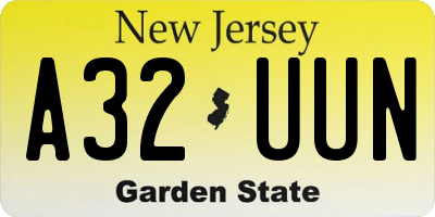 NJ license plate A32UUN