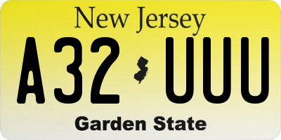 NJ license plate A32UUU
