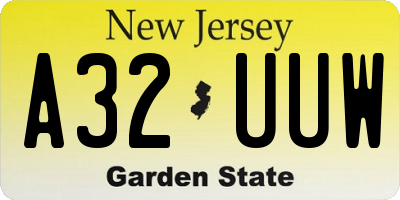 NJ license plate A32UUW