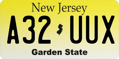 NJ license plate A32UUX