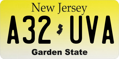 NJ license plate A32UVA
