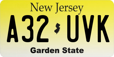 NJ license plate A32UVK