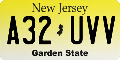 NJ license plate A32UVV