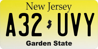 NJ license plate A32UVY