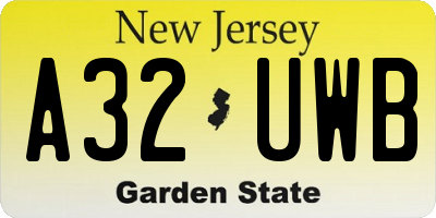NJ license plate A32UWB