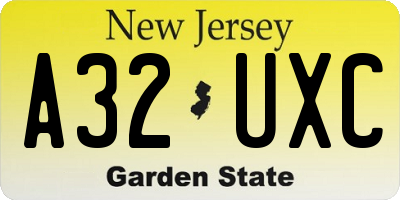 NJ license plate A32UXC