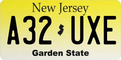 NJ license plate A32UXE