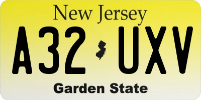 NJ license plate A32UXV