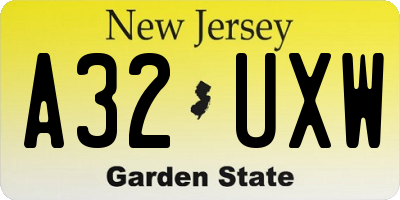 NJ license plate A32UXW