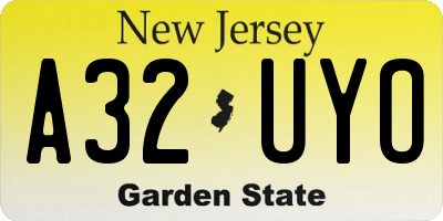 NJ license plate A32UYO