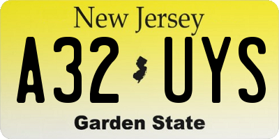 NJ license plate A32UYS