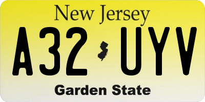NJ license plate A32UYV