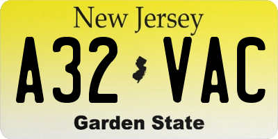 NJ license plate A32VAC