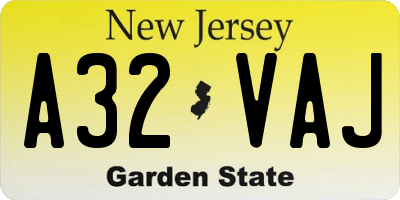 NJ license plate A32VAJ