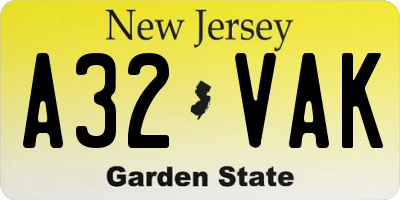 NJ license plate A32VAK