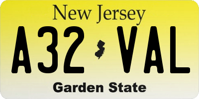 NJ license plate A32VAL