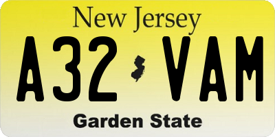 NJ license plate A32VAM