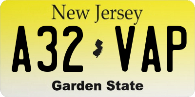 NJ license plate A32VAP