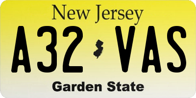 NJ license plate A32VAS