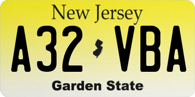 NJ license plate A32VBA