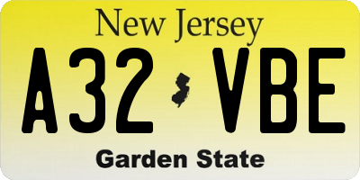 NJ license plate A32VBE