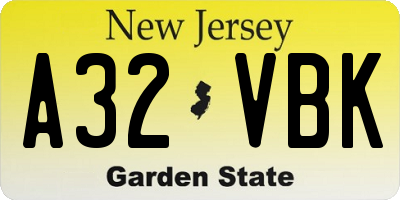 NJ license plate A32VBK