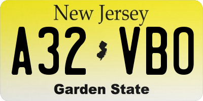 NJ license plate A32VBO